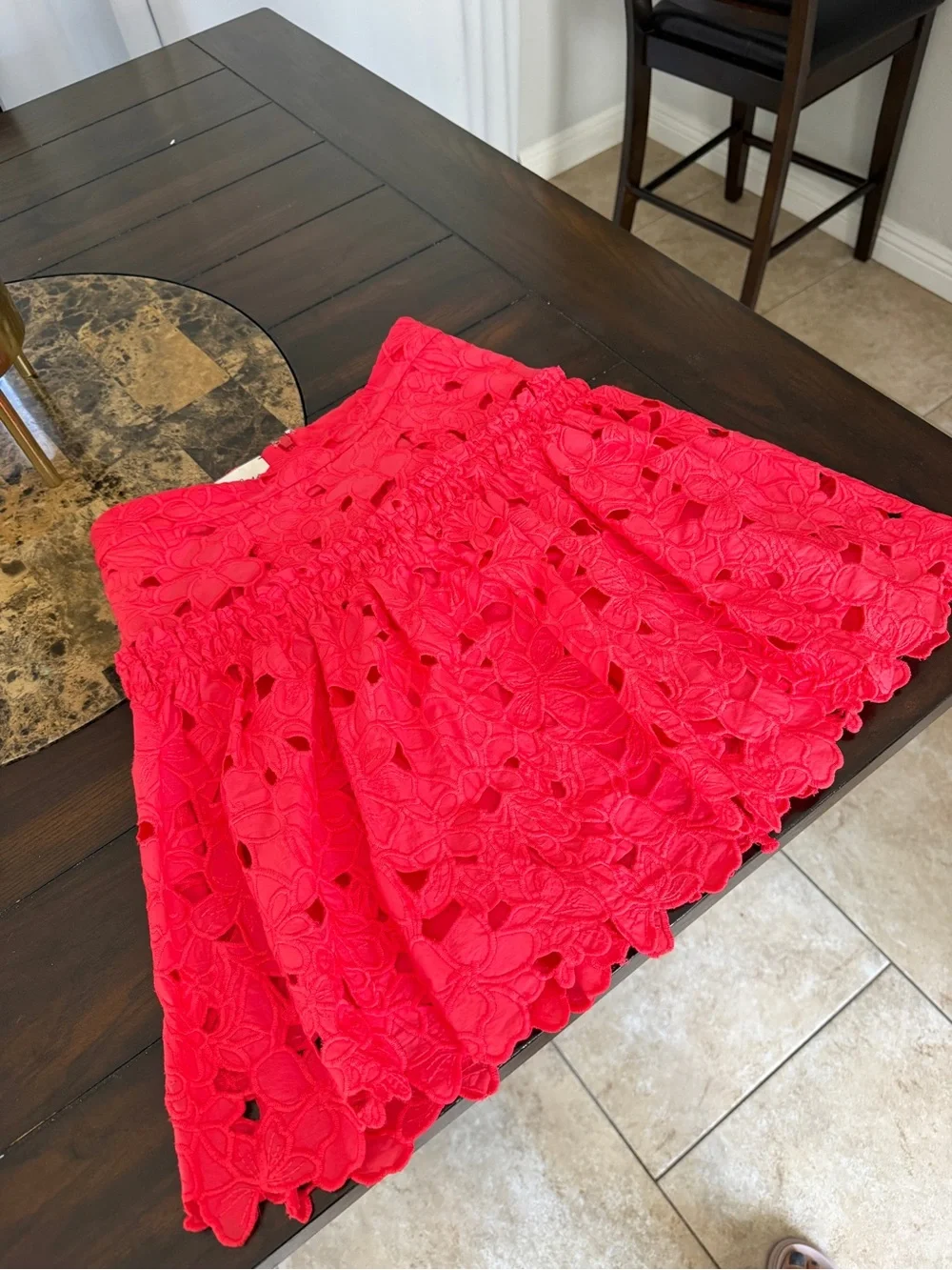 Cara Cara Coral-Pink Lace Tiered Skater Mini Skirt - Picture 2 of 3